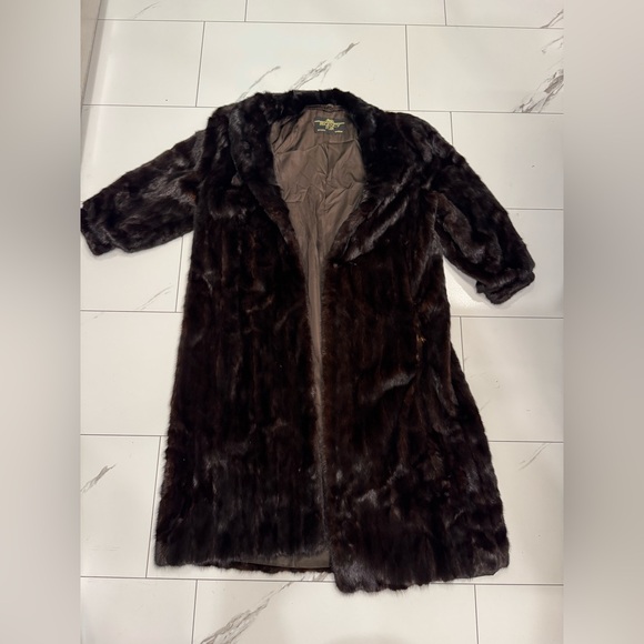 Vintage Women's Long Full CANADA Mink Fur Coat Dark Brown Hollywood Regency - Picture 1 of 10